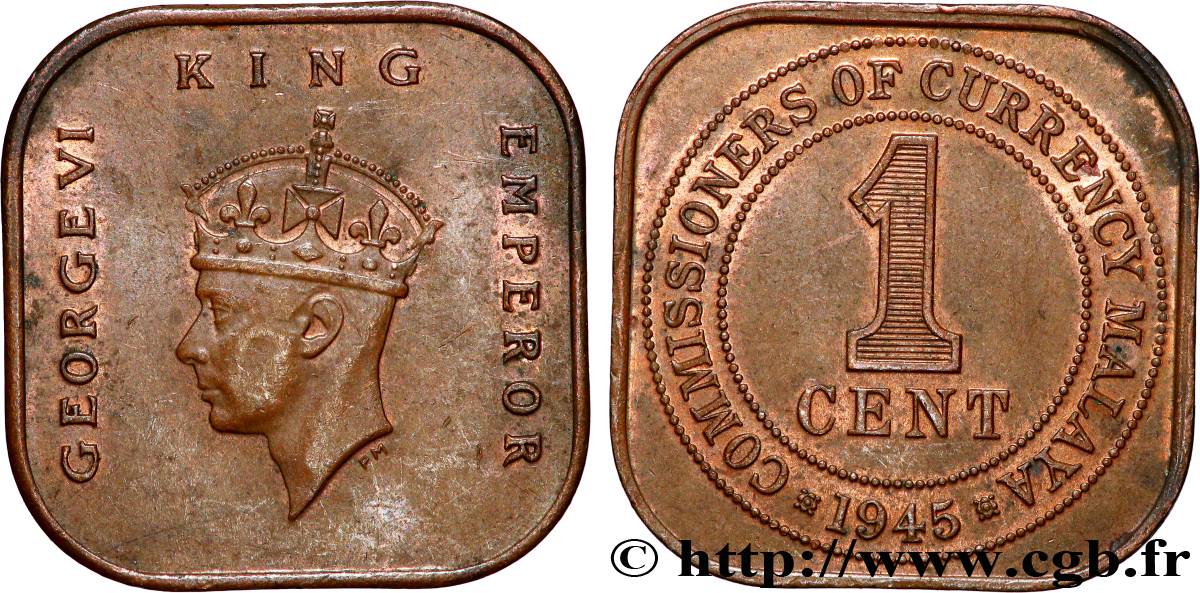 MALAISIE 1 Cent Commission Monétaire de Malaisie Georges VI 1945  TTB 