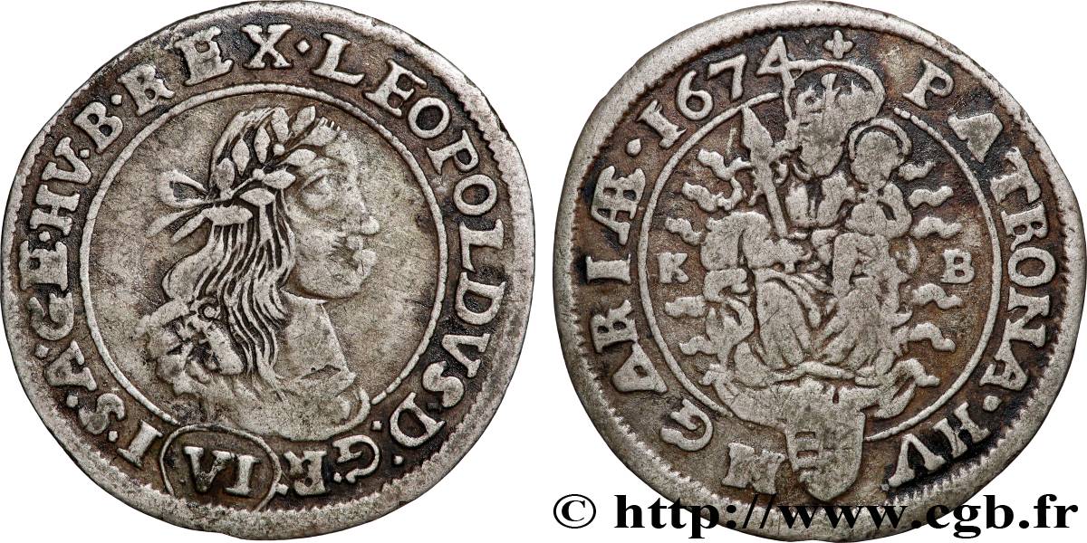 HONGRIE 6 Kreuzer Léopold Ier d’Autriche 1670 Kremnitz TB+ 