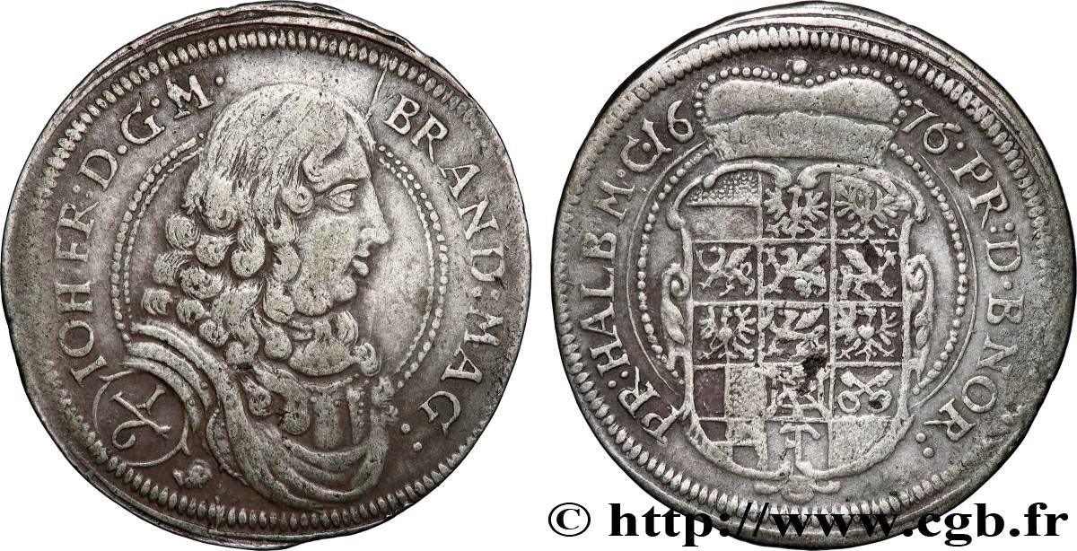 ALLEMAGNE - BRANDEBOURG 1/6 Thaler Jean-Frédéric de Brandebourg-Ansbach 1676  TB+ 