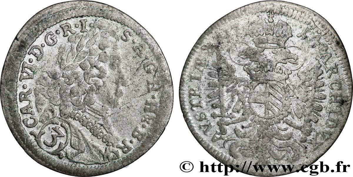 AUTRICHE - CHARLES VI 3 Kreuzer  1714 Munich TB+ 
