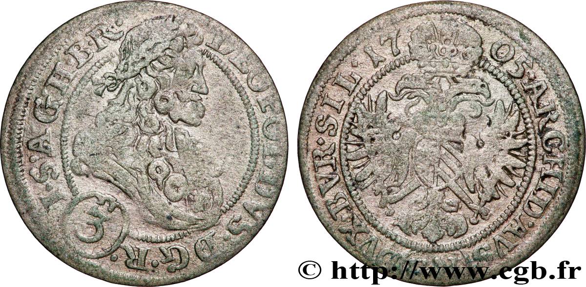 ALLEMAGNE - SILÉSIE 3 Kreuzer Léopold Ier 1705 Breslau TB+ 