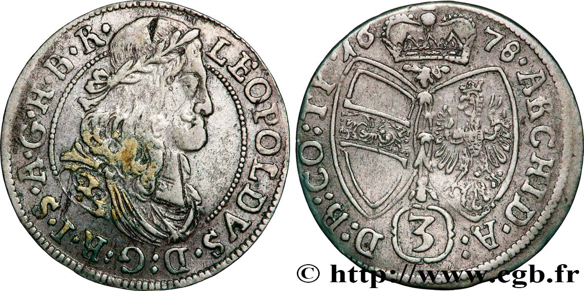 AUTRICHE - LÉOPOLD Ier 3 Kreuzer  1678 Vienne TTB 