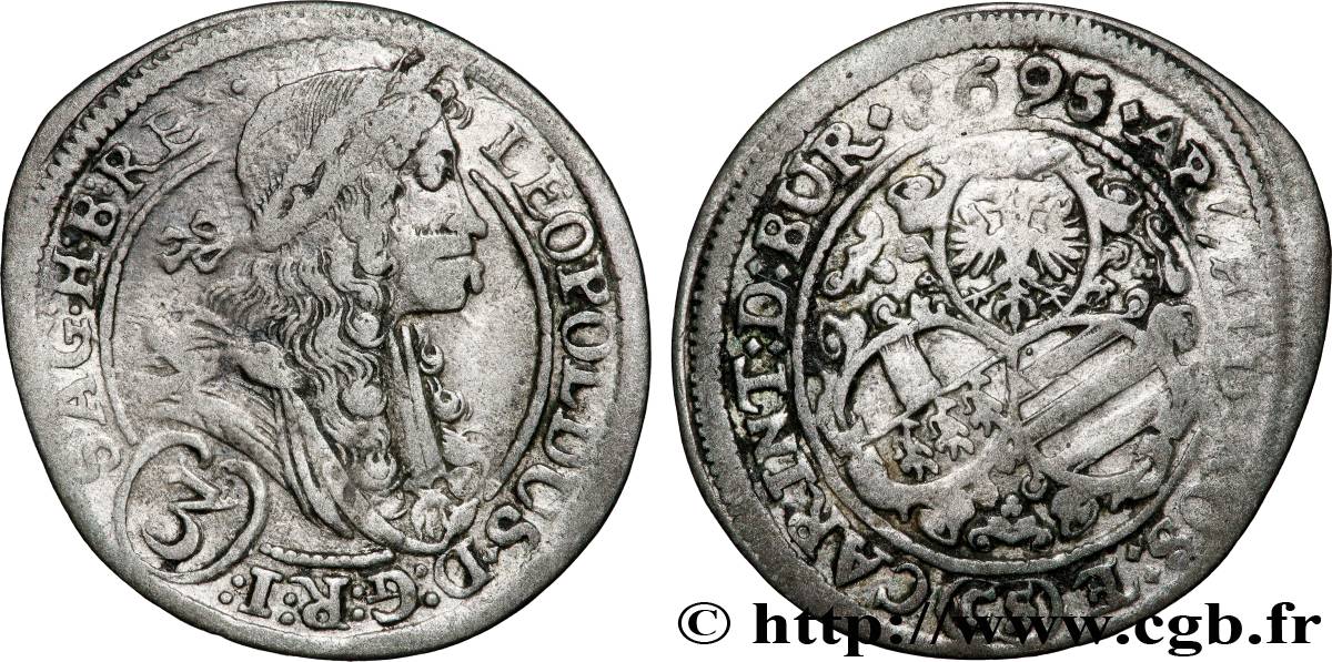 AUTRICHE - LÉOPOLD Ier 3 Kreuzer  1695 Graz TB 