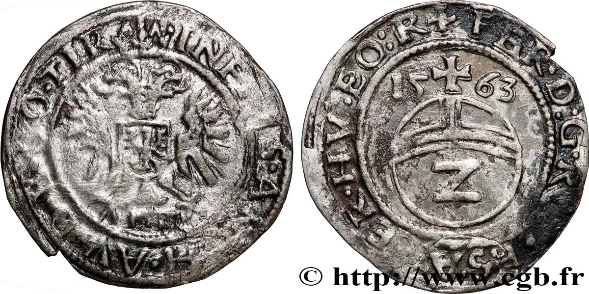 AUTRICHE - FERDINAND Ier  2 Kreuzer 1563 Hall TB+ 