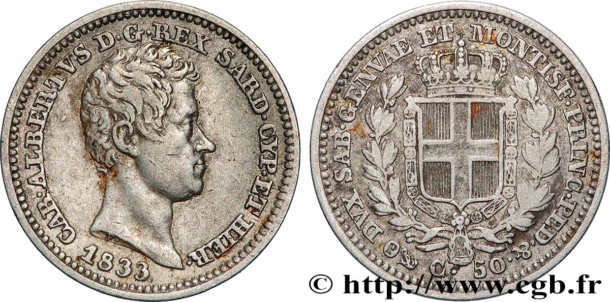 ITALIEN - KÖNIGREICH SARDINIEN -  KARL ALBERT 50 Centesimi  1833 Gênes SS 