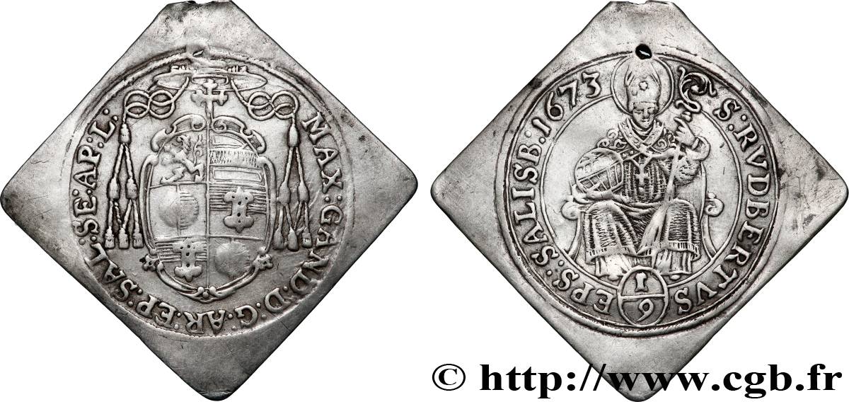 AUTRICHE - ARCHEVÊCHÉ DE SALZBOURG - MAXIMILIEN GANDOLPHE COMTE DE KÜENBURG 1/9 de Thaler 1673 Salzbourg TTB 