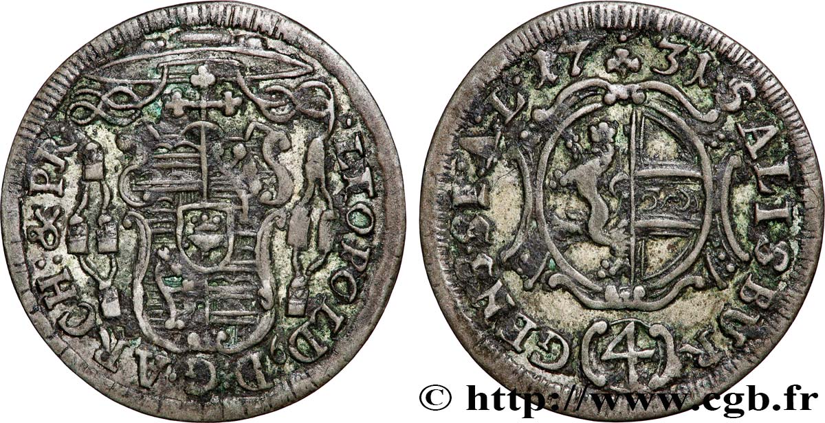 AUTRICHE - ARCHEVÊCHÉ DE SALZBOURG - LÉOPOLD ANTOINE ELEUTHERIUS, BARON DE FIRMIAN 4 kreuzer 1731 Salzbourg TTB 