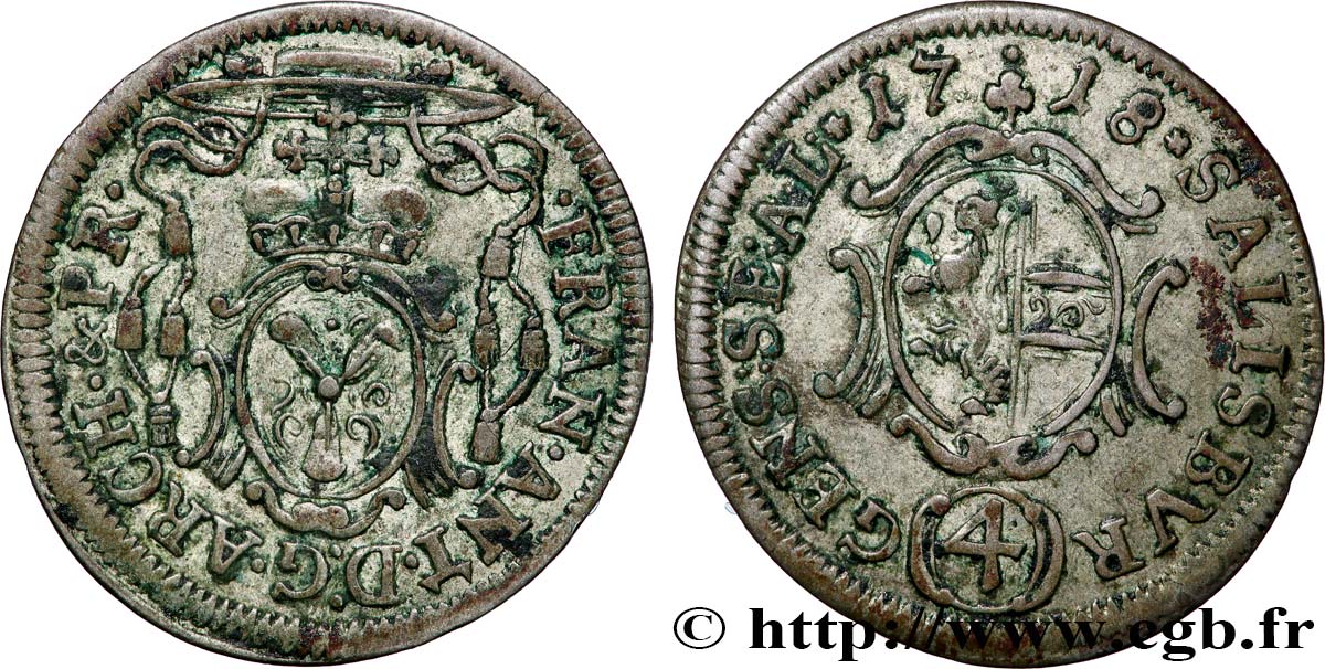 AUTRICHE - ARCHEVÊCHÉ DE SALZBOURG - FRANCOIS ANTOINE DE HARRACH 4 kreuzer 1718 Salzbourg TTB 