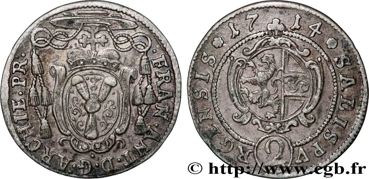 AUTRICHE - ARCHEVÊCHÉ DE SALZBOURG - FRANCOIS ANTOINE DE HARRACH 2 kreuzer 1714 Salzbourg TTB+ 