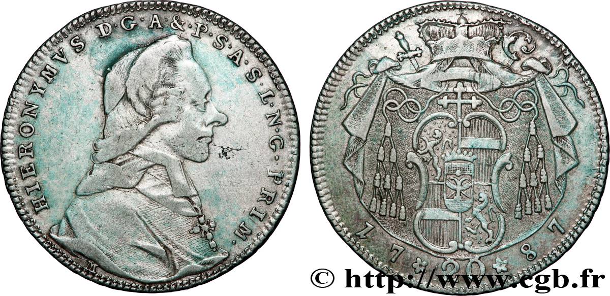 AUTRICHE - ARCHEVÊCHÉ DE SALZBOURG - JÉRÔME COLLOREDO 20 kreutzer 1787 Salzbourg TTB 