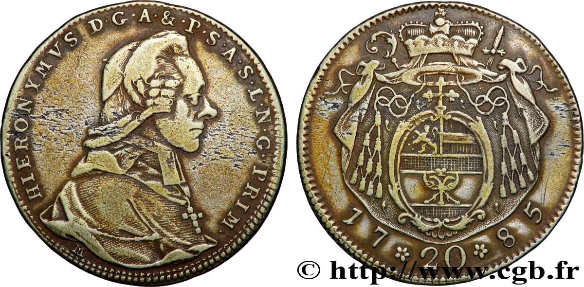 AUTRICHE - ARCHEVÊCHÉ DE SALZBOURG - JÉRÔME COLLOREDO 20 kreutzer 1786 Salzbourg TTB 