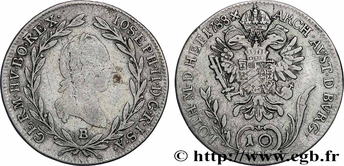 AUTRICHE 10 Kreuzer Joseph II 1788 Kremnitz TB+ 
