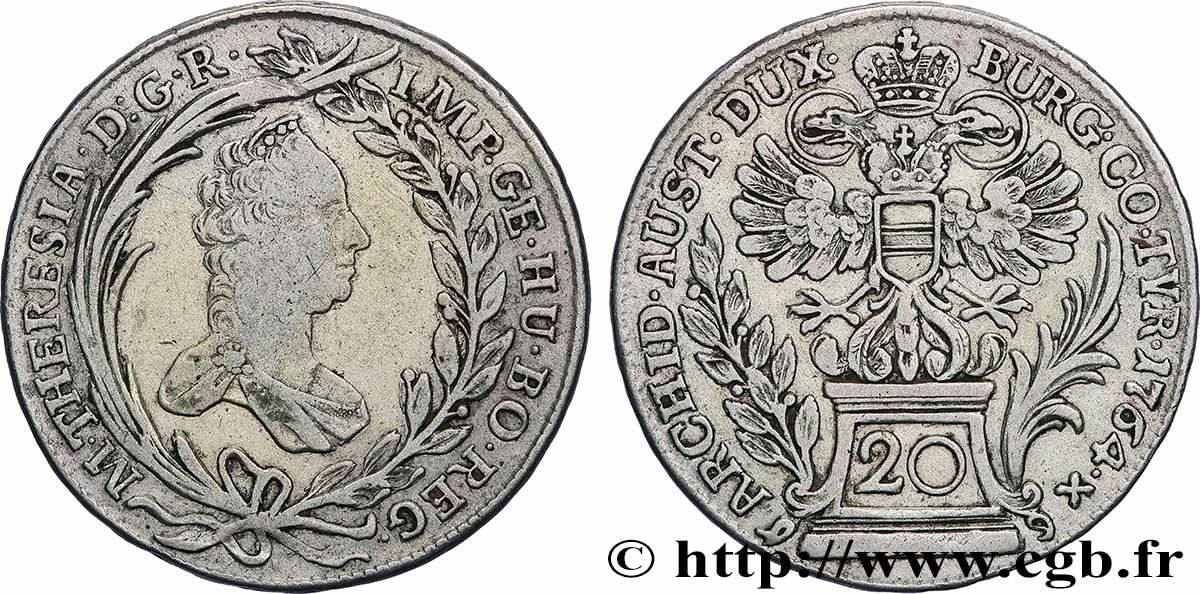 BOHÊME ET MORAVIE 20 Kreuzer Marie-Thérèse 1764 Prague TTB 