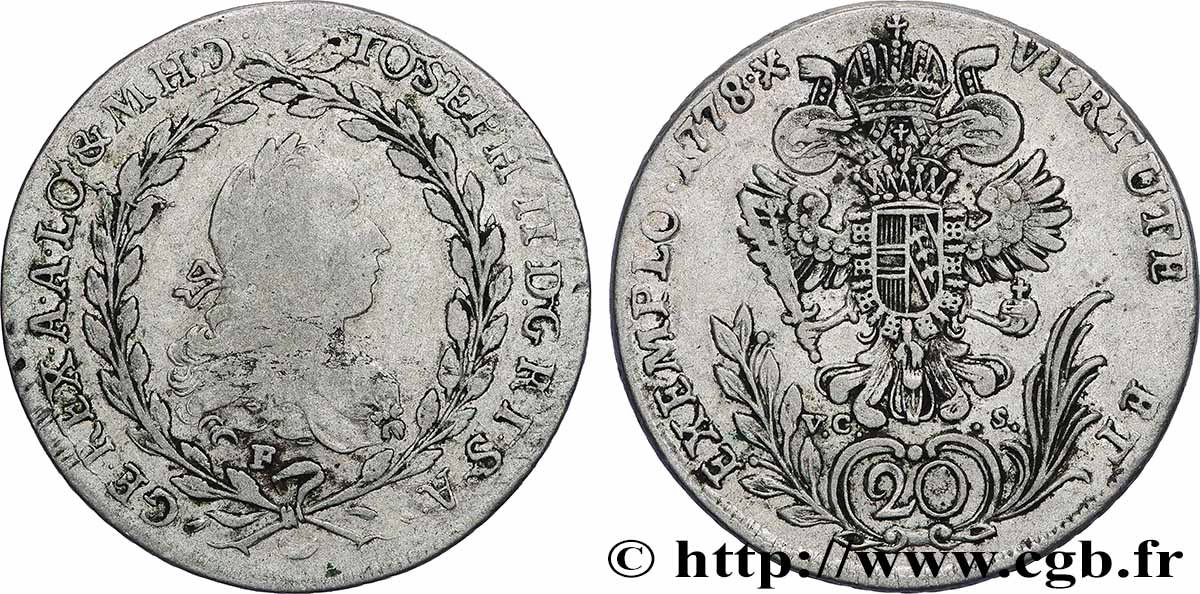 AUTRICHE 20 Kreuzer Joseph II 1778 Hall TB+ 