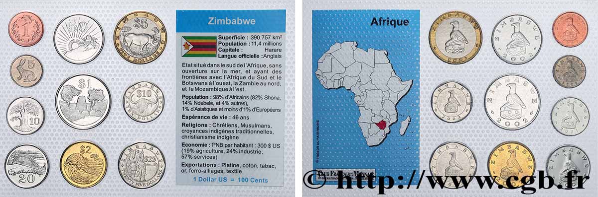 SIMBABWE Lot 10 monnaies 1997-2003  fST 