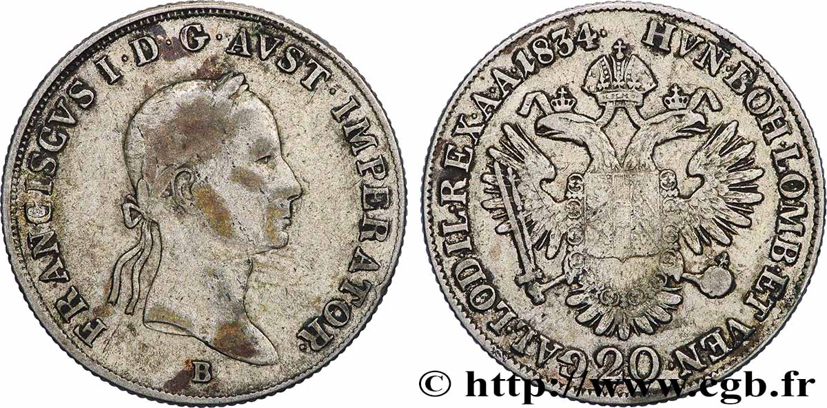 AUTRICHE 20 Kreuzer François Ier 1834 Kremnitz TB+ 