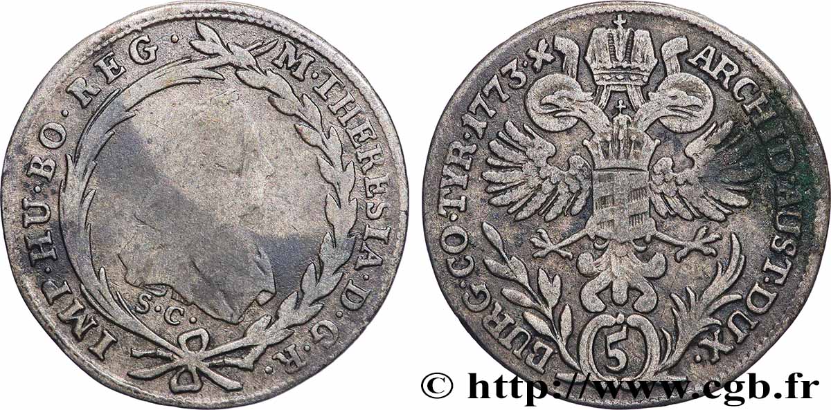 ÖSTERREICH 5 Kreuzer Marie-Thérèse 1773 Vienne fSS 