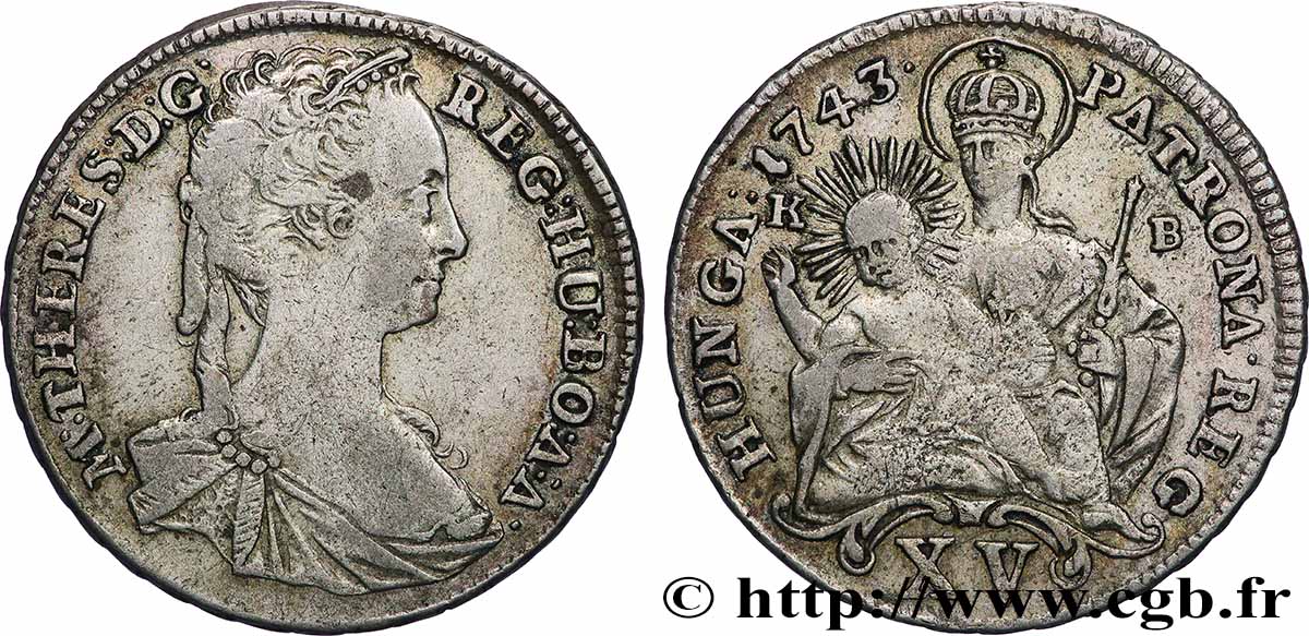 HONGRIE 15 Krajczar Marie-Thérèse d’Autriche 1743 Kremnitz TTB 