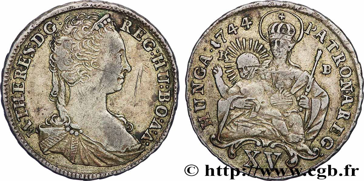 HUNGARY 15 Krajczar Marie-Thérèse d’Autriche 1744 Kremnitz XF 
