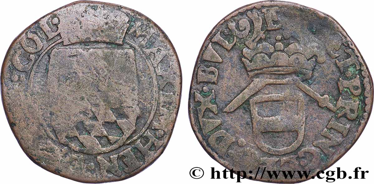 BELGIQUE - PRINCIPAUTÉ ÉPISCOPALE DE LIÈGE 1 Liard Principauté de Liège frappée au nom de Maximilien Henri de Bavière (1650-88) Liège TB 