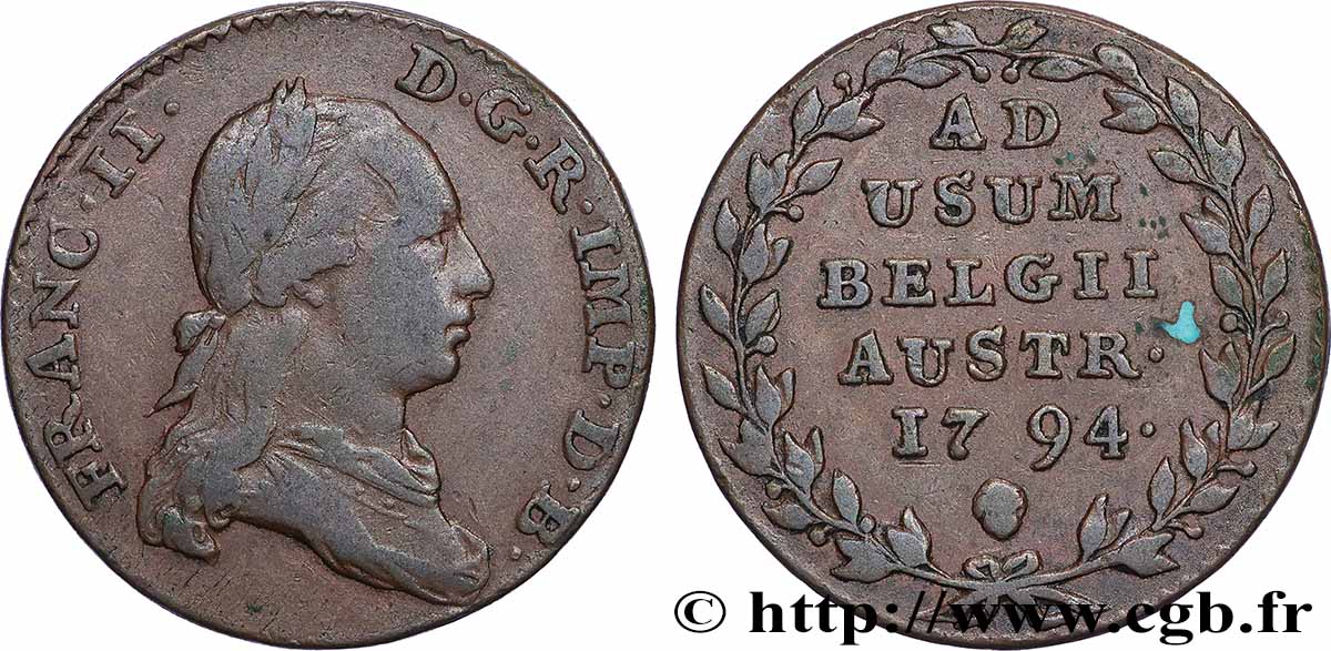 BELGIQUE - PAYS-BAS AUTRICHIENS 2 Liards François II 1794 Bruxelles TTB/TTB+ 