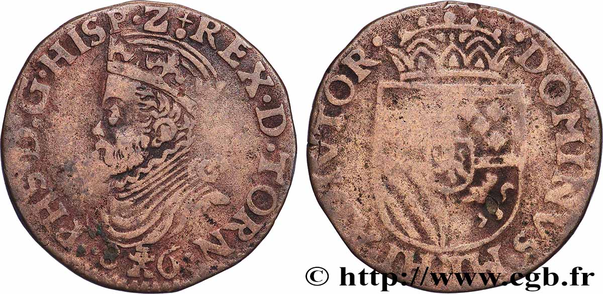 PAYS-BAS ESPAGNOLS - TOURNAI - PHILIPPE II D&nbsp;ESPAGNE Liard 1586 Tournai TB 