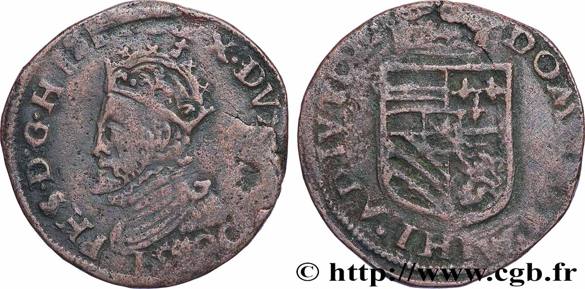 PAYS-BAS ESPAGNOLS - DUCHÉ DE BRABANT - PHILIPPE II D&nbsp;ESPAGNE Liard 1590 Maastricht TB 