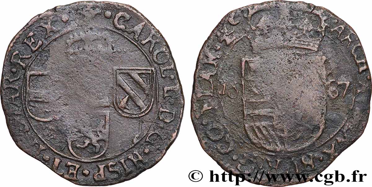PAYS-BAS ESPAGNOLS - COMTÉ DE FLANDRE - CHARLES II Liard 1667 Bruges TB 