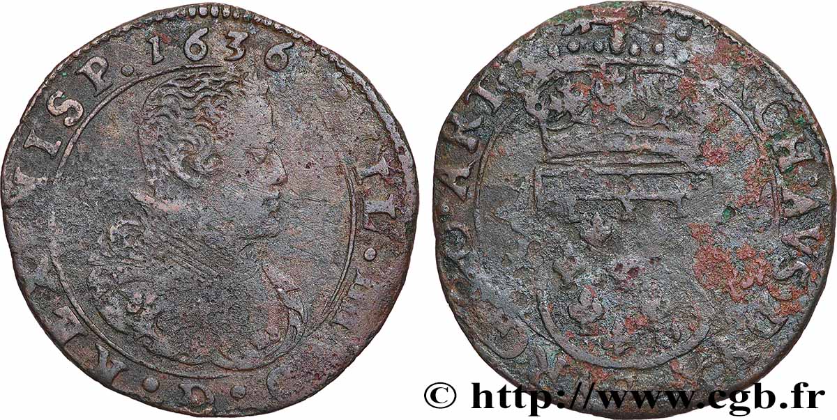 PAYS-BAS ESPAGNOLS - COMTÉ D&nbsp;ARTOIS - PHILIPPE IV Liard 1636 Arras TB+ 