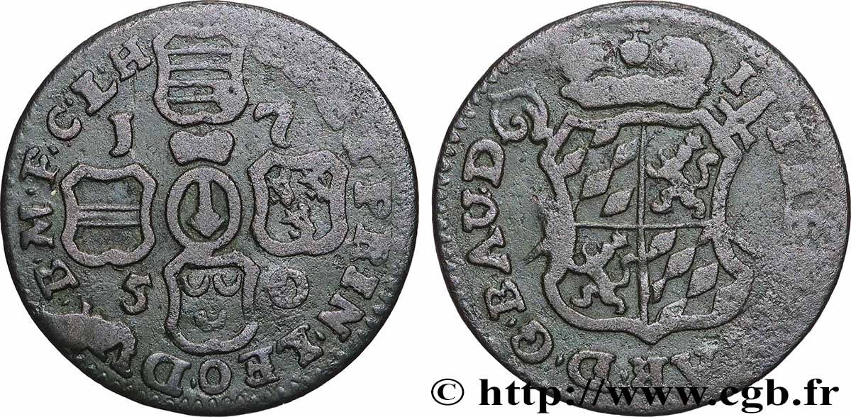 BELGIQUE - PRINCIPAUTÉ ÉPISCOPALE DE LIÈGE 1 Liard Évéché de Liège frappe au nom de Jean-Théodore de Bavière 1750  TB+ 