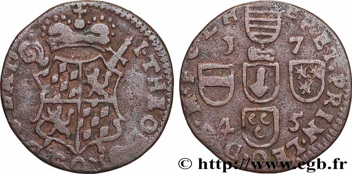 BELGIQUE - PRINCIPAUTÉ ÉPISCOPALE DE LIÈGE 1 Liard Évéché de Liège frappe au nom de Jean-Théodore de Bavière 1745 Liège TB+ 