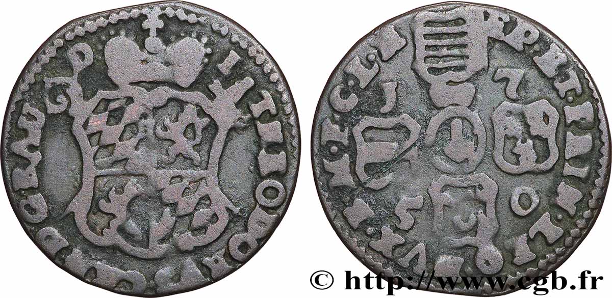 BELGIQUE - PRINCIPAUTÉ ÉPISCOPALE DE LIÈGE 1 Liard Évéché de Liège frappe au nom de Jean-Théodore de Bavière 1750  TB+ 