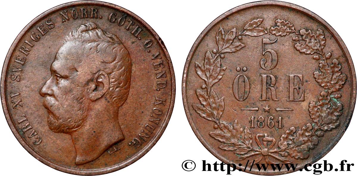 SCHWEDEN 5 Ore Charles XV 1861 Kungsholmen fSS 