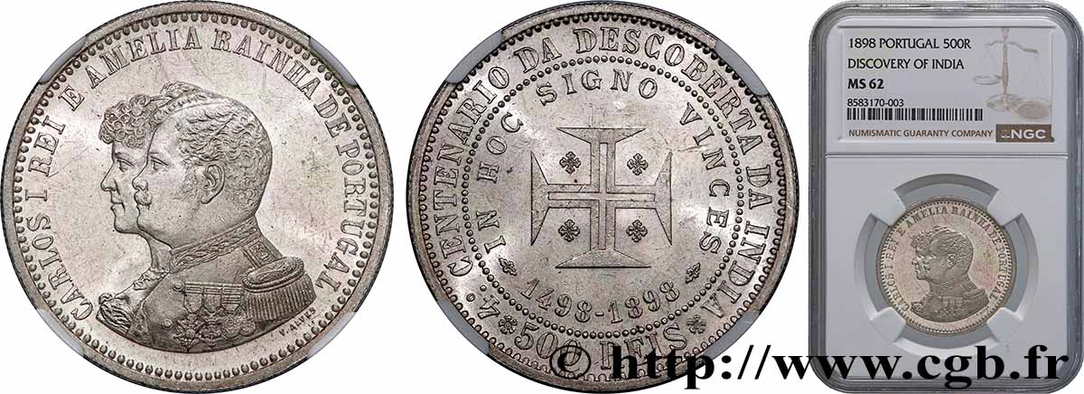 PORTUGAL 500 Réis Charles Ier et Amélie 1898  VZ62 NGC