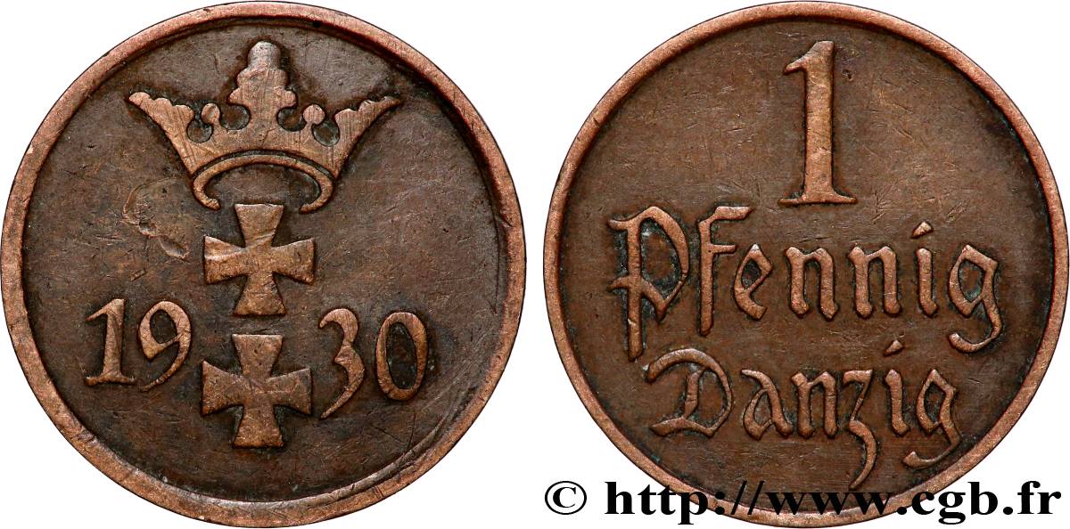 DANTZIG - VILLE LIBRE DE DANTZIG 1 Pfennig 1930 Berlin TTB 