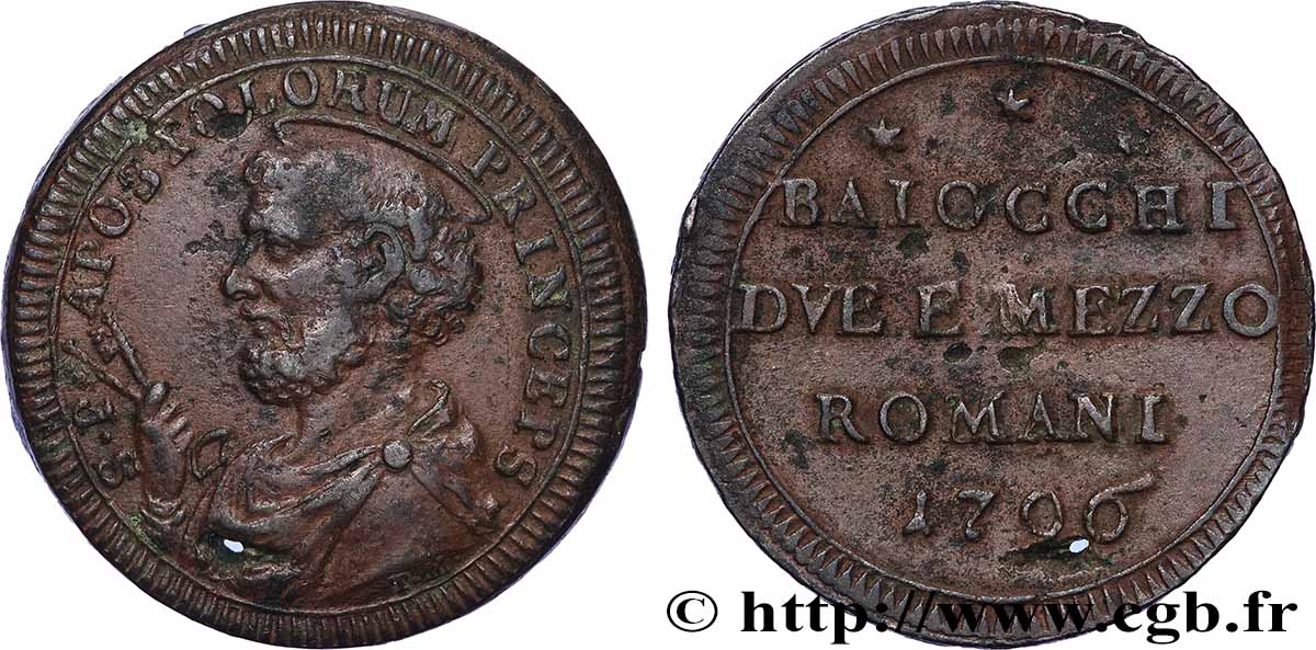 VATICAN ET ÉTATS PONTIFICAUX 2 1/2 Baiocchi St Pierre 1796 Rome TTB+ 