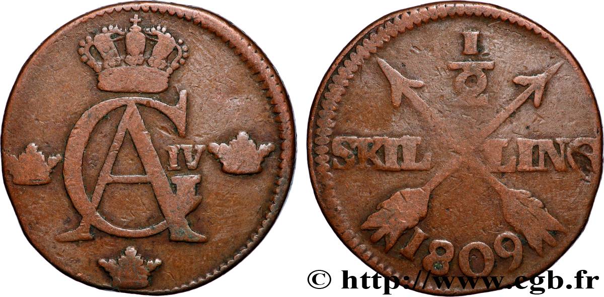 SVEZIA 1/2 Skilling Gustave IV Adolphe 1809 Kungsholmen MB 