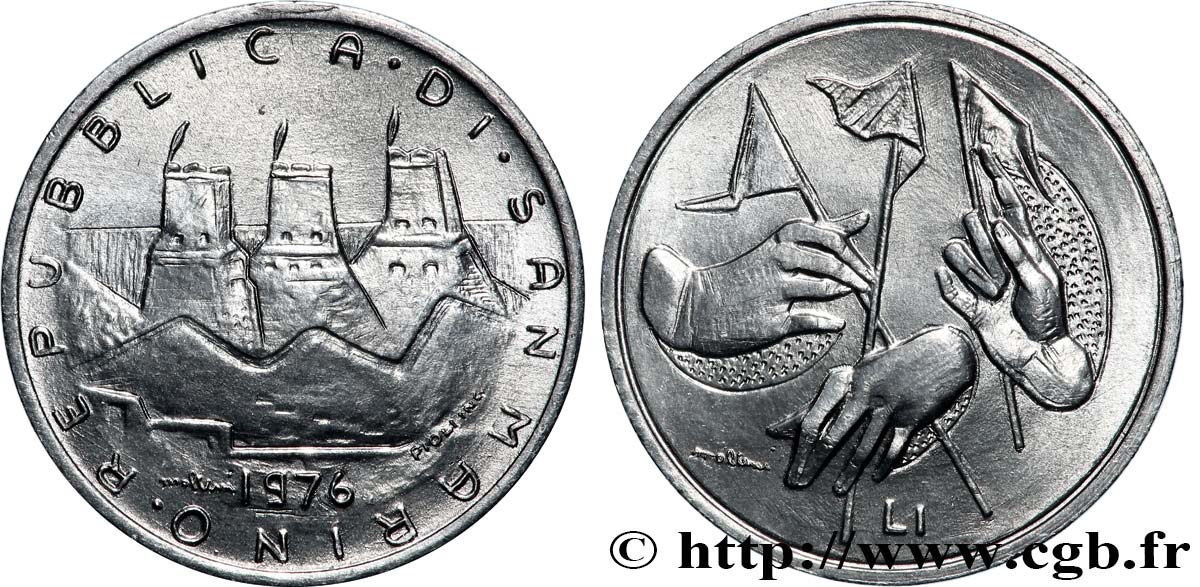 SAN MARINO 1 Lire 3 tours / sécurité sociale 1976 Romze MS 