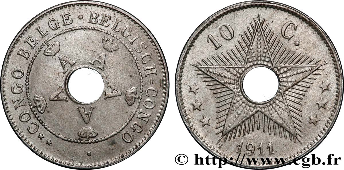 CONGO BELGE 10 Centimes Albert Ier 1911 Bruxelles TTB+ 