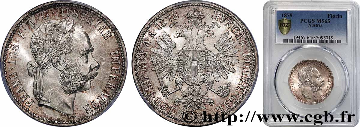 ÖSTERREICH 1 Florin François-Joseph Ier tête laurée 1878 Vienne ST65 PCGS