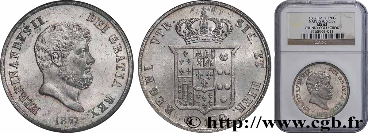 ITALIEN - KÖNIGREICH BEIDER SIZILIEN - FERDINAND II. 120 Grana  1857 Naples fST63 NGC