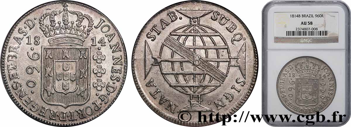 BRÉSIL - PRINCE JEAN REGENT 960 Reis  1814 Bahia SUP58 NGC
