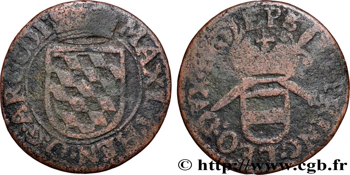 BELGIQUE - PRINCIPAUTÉ ÉPISCOPALE DE LIÈGE 1 Liard Principauté de Liège frappée au nom de Maximilien Henri de Bavière (1650-88) Liège B+ 