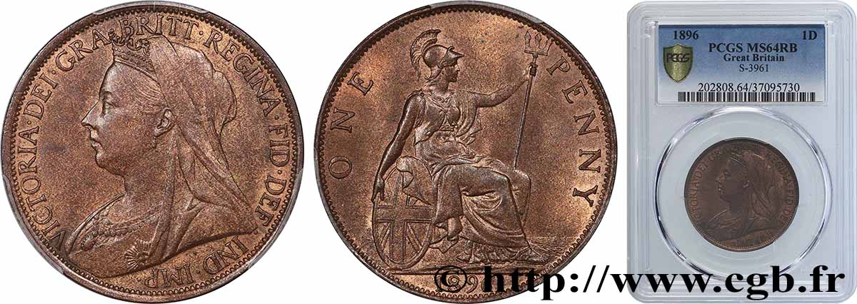VEREINIGTEN KÖNIGREICH 1 Penny Victoria “old head” 1896 Londres fST64 PCGS