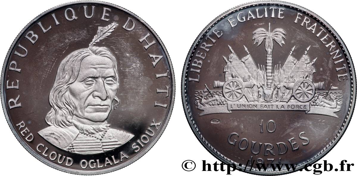 HAÏTI 10 Gourdes Proof Red Cloud Oglala Sioux 1971  SPL 