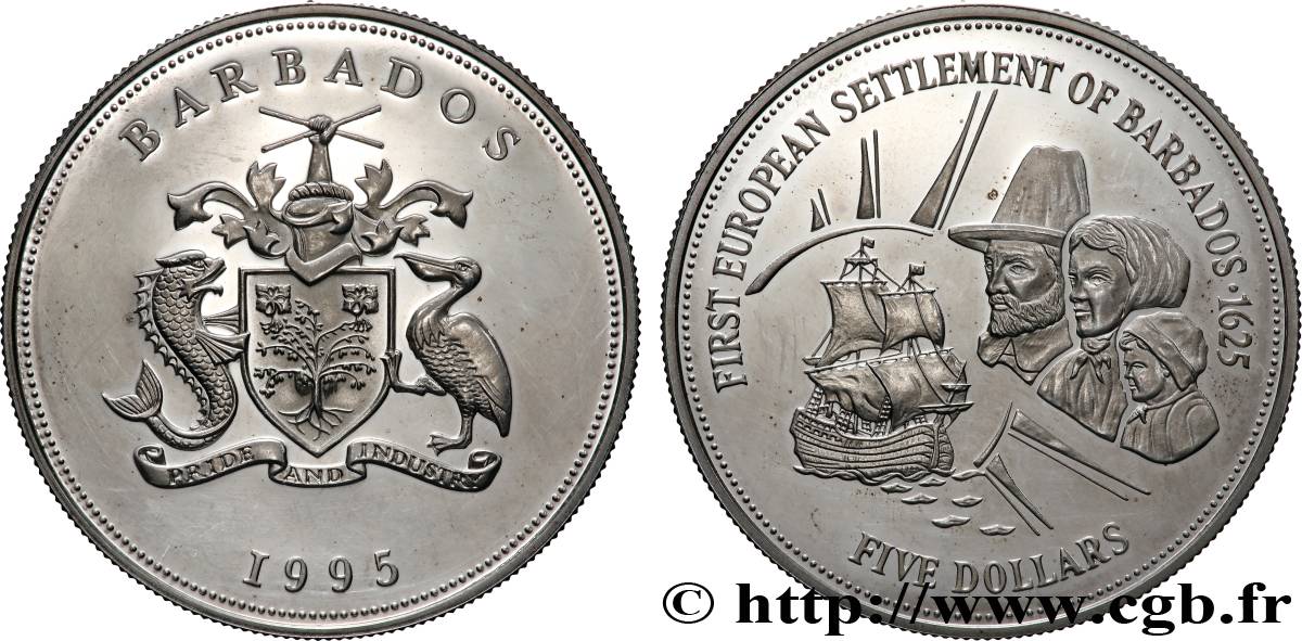 BARBADE 5 Dollars Proof 1995  SPL 