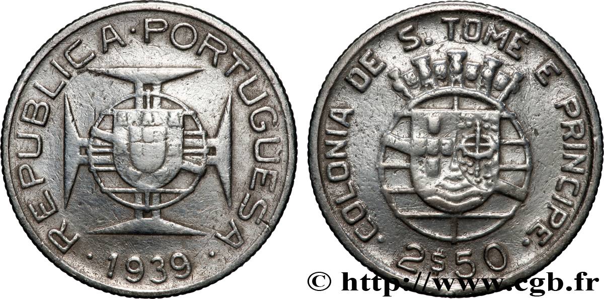 SAINT THOMAS et PRINCE 2,50 Escudos colonie portugaise 1939 Lisbonne TB 