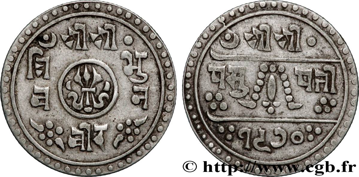 NÉPAL 1/2 Mohar Tribhuvan Bir Bikram Shah VS 1970 1913  TTB 