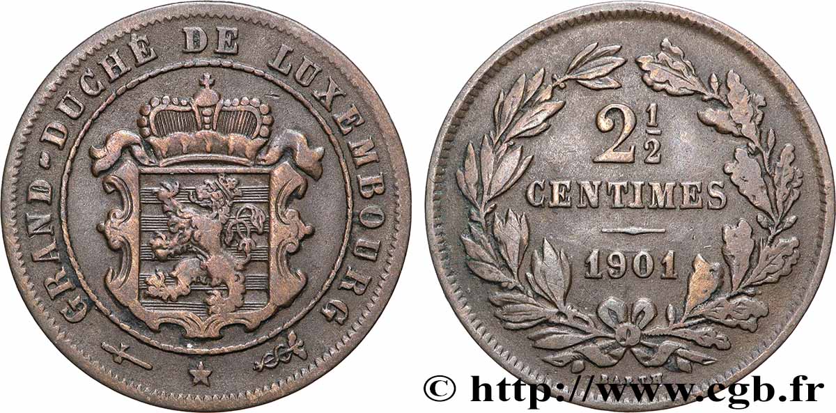 LUXEMBOURG 2 1/2 Centimes écu couronné 1901 Utrecht TTB 