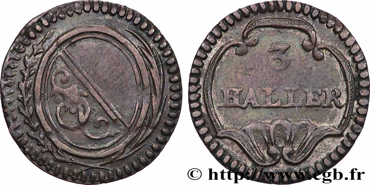 SCHWEIZ - KANTON ZÜRICH 3 Haller (1 Rappen) n.d. (1827-1841)  SS 